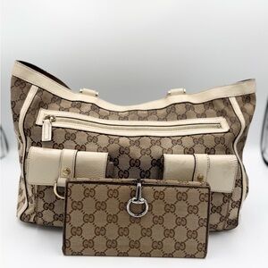 Gucci Beige and Brown Monogram Shoulder Bag And Wallet (Pelove)